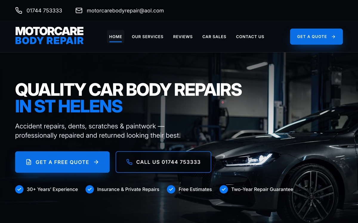The Motorcare Body Repair website